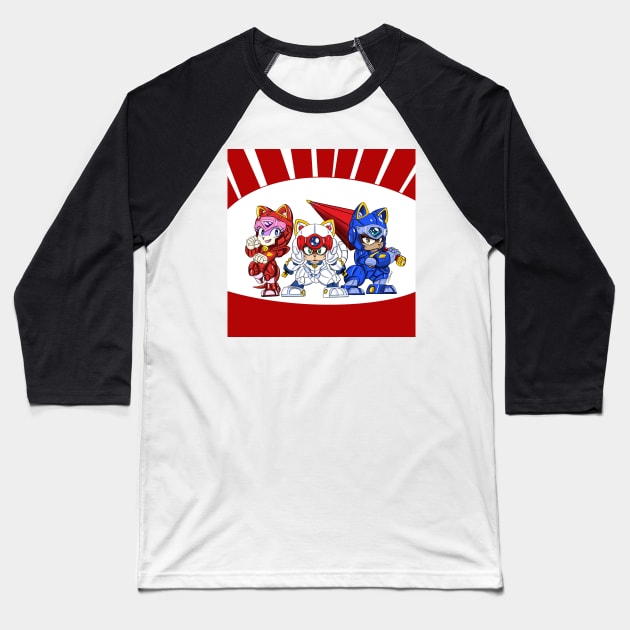 samurai pizza cats in colors in fun ecopop art Baseball T-Shirt by jorge_lebeau